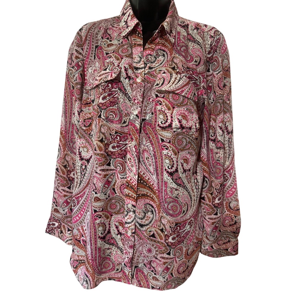 Talbots Women's Paisley Print Long Sleeve Button‎ Down Shirt Size M